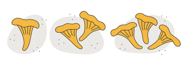 Cogumelos Chanterelle Conjunto Dois Três Doodle Plana Ícone Logotipo Vetor —  Vetores de Stock