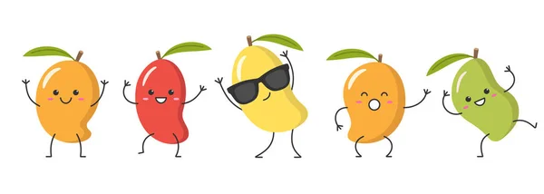 Set Mango Fruta Tropical Carácter Dibujos Animados Colores Amarillo Rojo Vectores De Stock Sin Royalties Gratis