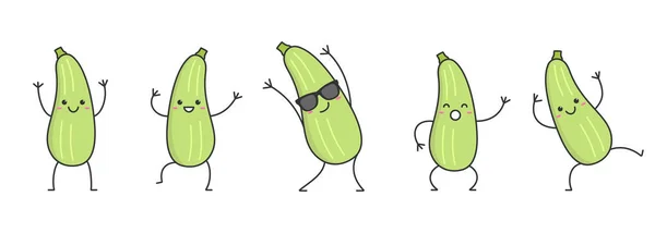 Establecer Personaje Squash Caricatura Bailando Cara Sonriente Médula Vegetal Feliz Gráficos Vectoriales