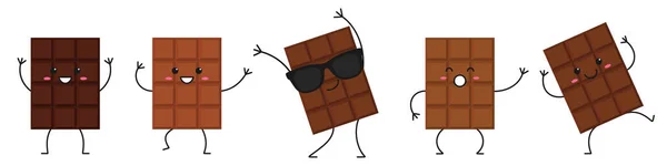 Chocolate Bar Set Hermoso Personaje Caricatura Sonriente Cara Feliz Dulce Ilustración De Stock