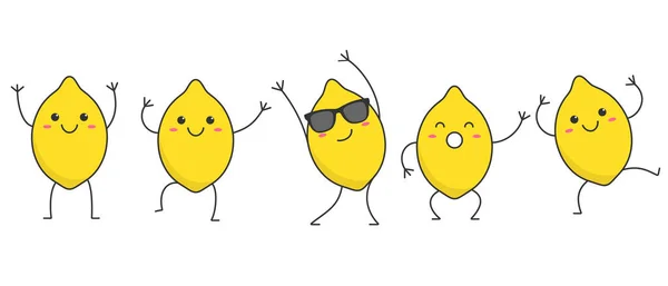 Personaje Dibujos Animados Baile Limones Emociones Felices Conjunto Icono Vector Ilustración De Stock