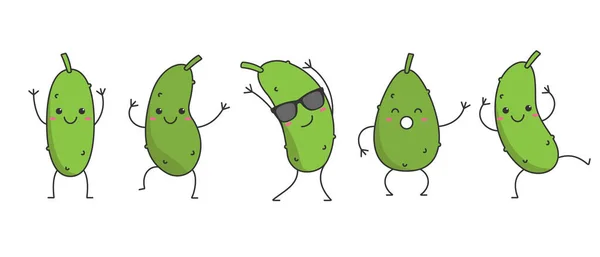 Personaje Dibujos Animados Pepino Bailando Emociones Felices Conjunto Icono Logotipo Vector De Stock