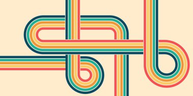 70 'lerin harika gökkuşağı çizgileri, soyut dalgalı çizgiler ve parlak retro renkler. Güneş patlaması etkisi ve renkli yaz havasıyla klasik psikedelik model arka plan. Vektör illüstrasyonu