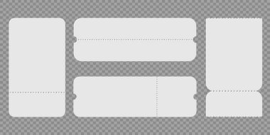 Farklı boyutlarda delikli kenarları olan boş bilet şekilleri, etkinlik kartları için boş kupon şablonları, piyango kartları ve piyango tasarımı kullanımı. Vektör illüstrasyonu