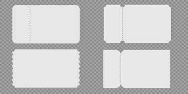 Konser kartları, festival biletleri, piyango kartları ve promosyon kuponları için temiz vektör tarzında delikli kenarları olan boş bilet çerçeveleri. Vektör illüstrasyonu