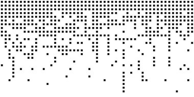 Piksel kareli soyut dijital ayrışma deseni ve kaybolan mozaik dokunun teknolojik arkaplan veya grafik tasarımı için tanecikli parçacıklara dönüşmesi. Vektör illüstrasyonu