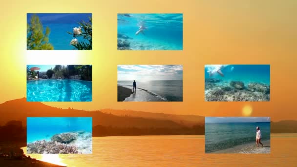 Destino turístico de verão e férias no mar - tela dividida — Vídeo de Stock
