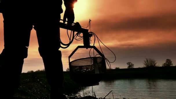 Fischfang in der Fischzucht — Stockvideo