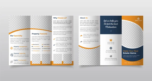 Trifold Brochure Template Layout Leaflet Real Estate Business Agency — Vetor de Stock