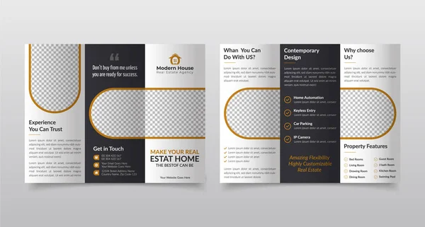 Trifold Brochure Template Layout Leaflet Real Estate Business Agency — Vetor de Stock