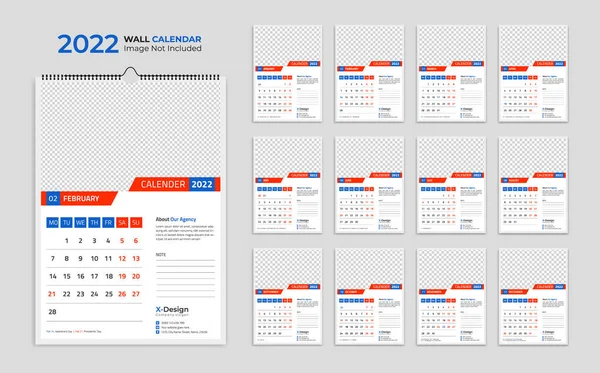 Wandkalender 2022 Jahresplaner Mit Allen Monaten Schul Und Firmenplan — Stockvektor