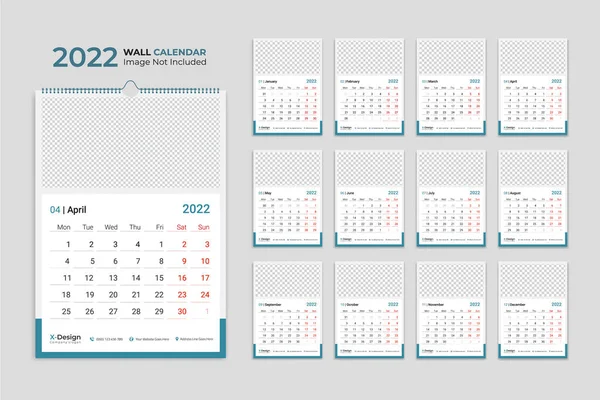 Nástěnný Kalendář2022 Roční Plánovač Všemi Měsíci Rozvrh Školy Společnosti — Stockový vektor