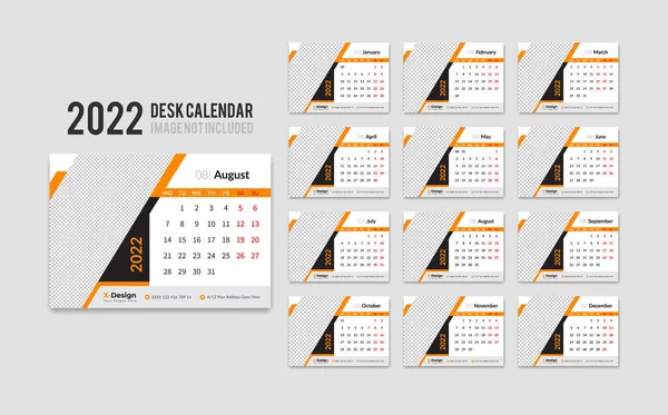 2022 Scrivania Calendario Planner Modello Set Società Aziendale Inizio Settimana — Vettoriale Stock