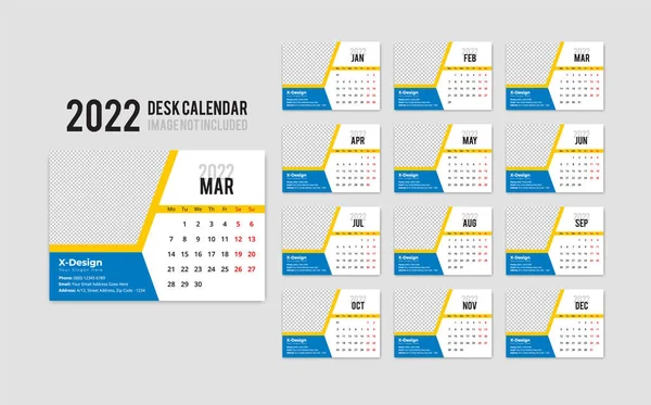 2022 Plantilla Planificador Calendario Escritorio Para Empresa Corporativa Inicio Semana — Vector de stock