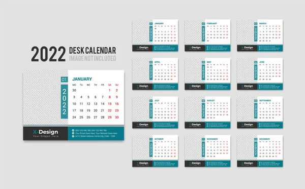 2022 Scrivania Calendario Planner Modello Set Società Aziendale Inizio Settimana — Vettoriale Stock