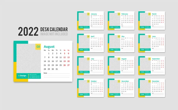 2022 Schreibtisch Kalenderplaner Legt Vorlage Für Unternehmen Fest Designwoche Beginnt — Stockvektor