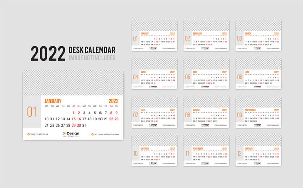 Şirket için 2022 masa takvimi planlama şablonu, tasarım haftası Pazartesi başlıyor
