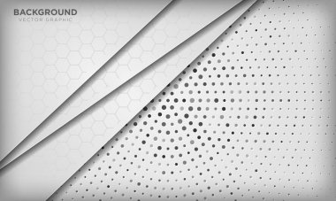 Soyut beyaz boyut arka plan ile gümüş yarıçap tonunda altıgen desen örtüşüyor. Vektör illüstrasyonu.