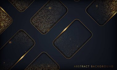 Lüks siyah soyut arka plan altın çizgisi ile örtüşüyor. Altın parıltı elementli doku. Vektör illüstrasyonu.