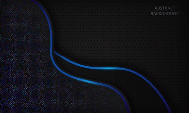 Mavi ve mor parıltılı koyu soyut arka plan nokta elementi. Modern siyah arka plan. Vektör illüstrasyonu.