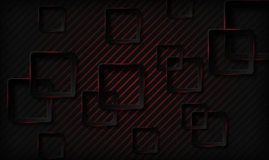 Kırmızı parlak neon ışığı soyut arka planına sahip siyah teknoloji kareleri. Geometrik desenli doku ve üst üste binen katman. Modern teknoloji arka planı.