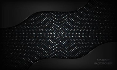 Gümüş çemberli soyut siyah lüks arka plan nokta elementini parlatmaktadır. Modern teknoloji geçmişi kavramı. Vektör illüstrasyonu.