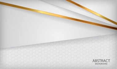 Beyaz soyut arka planda altın çizgilerle örtüşüyor. Altıgen desenli doku. Modern arkaplan tasarımı.