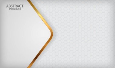 Beyaz soyut arka planda altın çizgilerle örtüşüyor. Altıgen desenli doku. Modern arkaplan tasarımı.