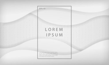 Soyut dalga kağıt kesimi beyaz zemin, gümüş noktalar desenli. Vektör illüstrasyonu.