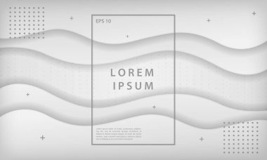 Soyut dalga kağıt kesimi beyaz zemin, gümüş noktalar desenli. Vektör illüstrasyonu.