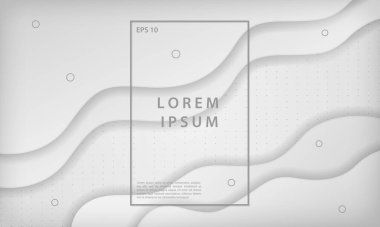 Soyut dalga kağıt kesimi beyaz zemin, gümüş noktalar desenli. Vektör illüstrasyonu.