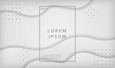 Soyut dalga kağıt kesimi beyaz zemin, gümüş noktalar desenli. Vektör illüstrasyonu.