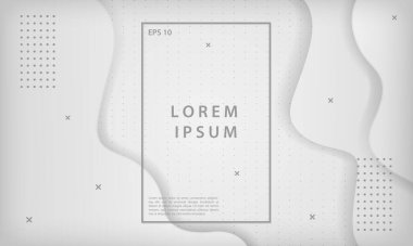 Soyut dalga kağıt kesimi beyaz zemin, gümüş noktalar desenli. Vektör illüstrasyonu.