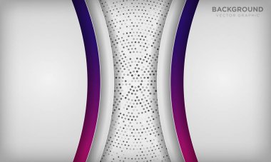 Renkli mor gradyan ve dairesel yarım tonlu beyaz soyut boyut katmanı. Vektör illüstrasyonu.