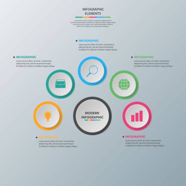Bilgi elementleri. İş konsepti zaman çizelgesi. Modern bilgi şablonu. İş akışı düzeni, diyagram, pankart, web tasarımı, sunum için kullanılabilir. Vektör illüstrasyonu