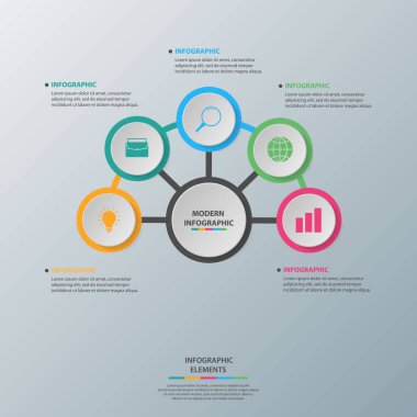 Bilgi elementleri. İş konsepti zaman çizelgesi. Modern bilgi şablonu. İş akışı düzeni, diyagram, pankart, web tasarımı, sunum için kullanılabilir. Vektör illüstrasyonu