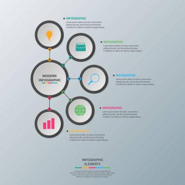 Bilgi elementleri. İş konsepti zaman çizelgesi. Modern bilgi şablonu. İş akışı düzeni, diyagram, pankart, web tasarımı, sunum için kullanılabilir. Vektör illüstrasyonu
