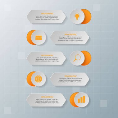 Bilgi elementleri. İş konsepti zaman çizelgesi. Modern bilgi şablonu. İş akışı düzeni, diyagram, pankart, web tasarımı, sunum için kullanılabilir. Vektör illüstrasyonu