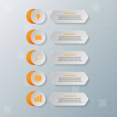 Bilgi elementleri. İş konsepti zaman çizelgesi. Modern bilgi şablonu. İş akışı düzeni, diyagram, pankart, web tasarımı, sunum için kullanılabilir. Vektör illüstrasyonu