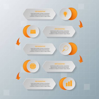 Bilgi elementleri. İş konsepti zaman çizelgesi. Modern bilgi şablonu. İş akışı düzeni, diyagram, pankart, web tasarımı, sunum için kullanılabilir. Vektör illüstrasyonu