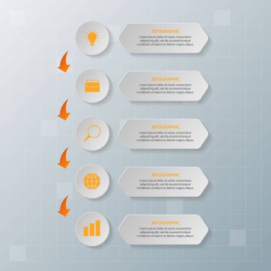 Bilgi elementleri. İş konsepti zaman çizelgesi. Modern bilgi şablonu. İş akışı düzeni, diyagram, pankart, web tasarımı, sunum için kullanılabilir. Vektör illüstrasyonu