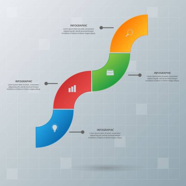 Bilgi elementleri. İş konsepti zaman çizelgesi. Modern bilgi şablonu. İş akışı düzeni, diyagram, pankart, web tasarımı, sunum için kullanılabilir. Vektör illüstrasyonu