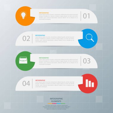 Bilgi elementleri. İş konsepti zaman çizelgesi. Modern bilgi şablonu. İş akışı düzeni, diyagram, pankart, web tasarımı, sunum için kullanılabilir. Vektör illüstrasyonu.