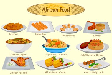 Collection of delicious African food clipart