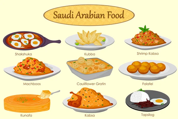 Lezzetli Suudi Arabistanlı gıda topluluğu — Stok Vektör