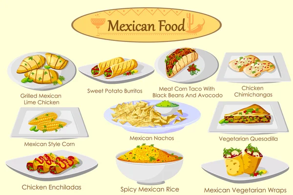 Collection of delicious Mexican food — Stock Vector