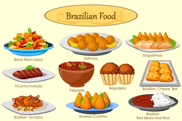 Collection of delicious Brazilian food — Stock Vector