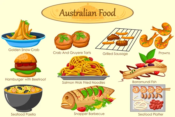 Colección de deliciosa comida australiana — Vector de stock