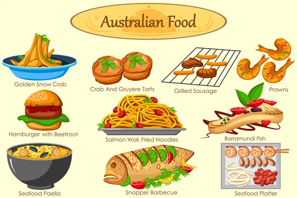 Colección de deliciosa comida australiana — Archivo Imágenes Vectoriales