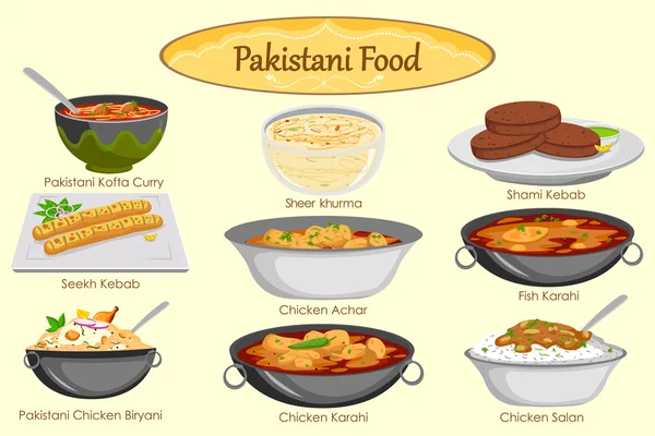 Колекція пакистанських смачна їжа — стоковий вектор